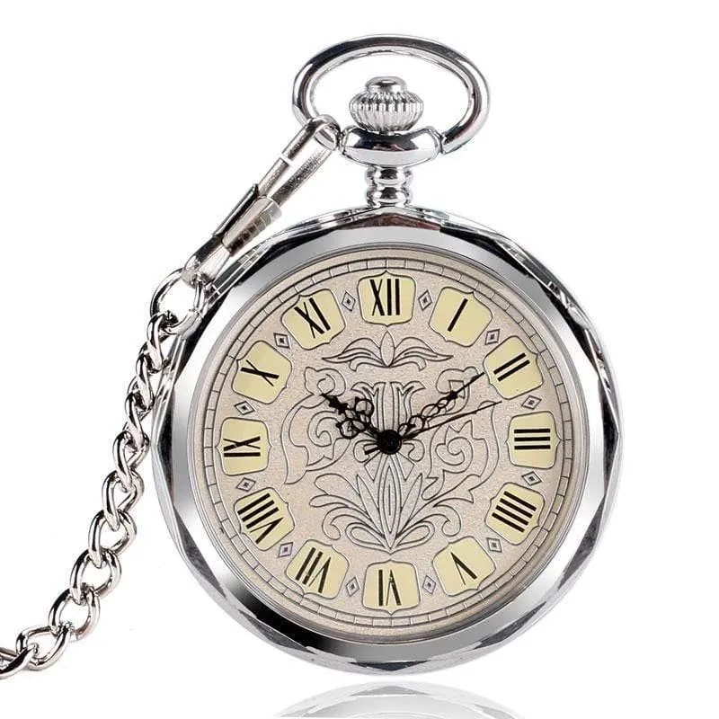 Luxus Unregelmäßige Silber Offenes Gesicht Mechancial Handwind Taschenuhr Mit Kette Männer Frauen Geschenk P2036C