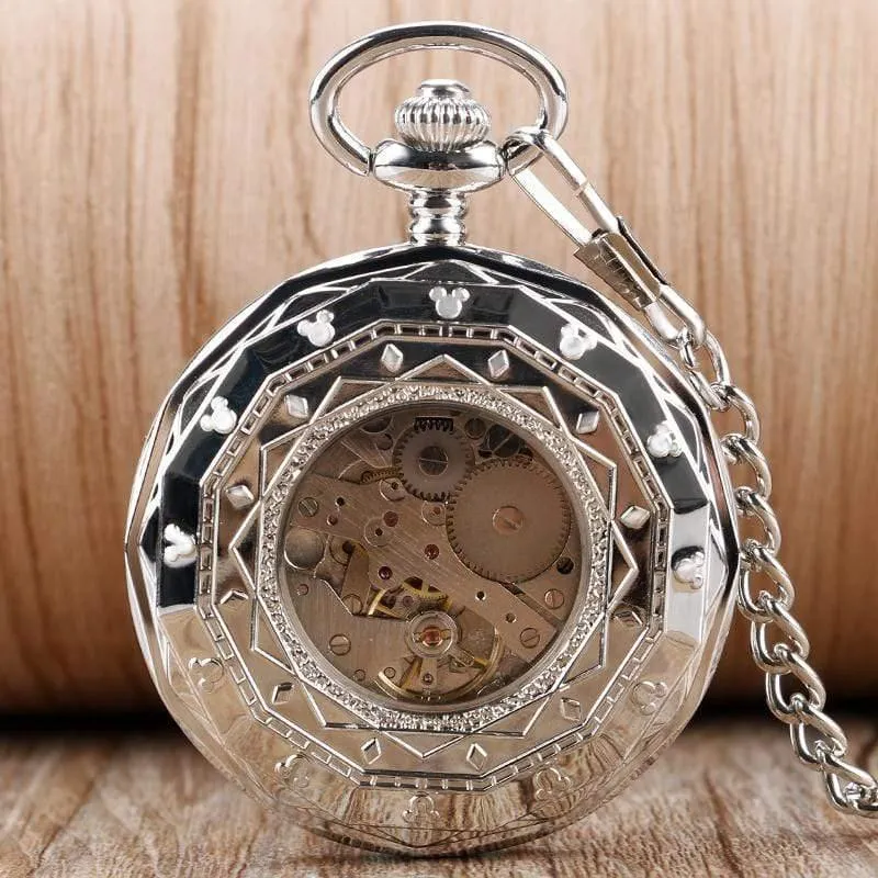 Luxus Unregelmäßige Silber Offenes Gesicht Mechancial Handwind Taschenuhr Mit Kette Männer Frauen Geschenk P2036C