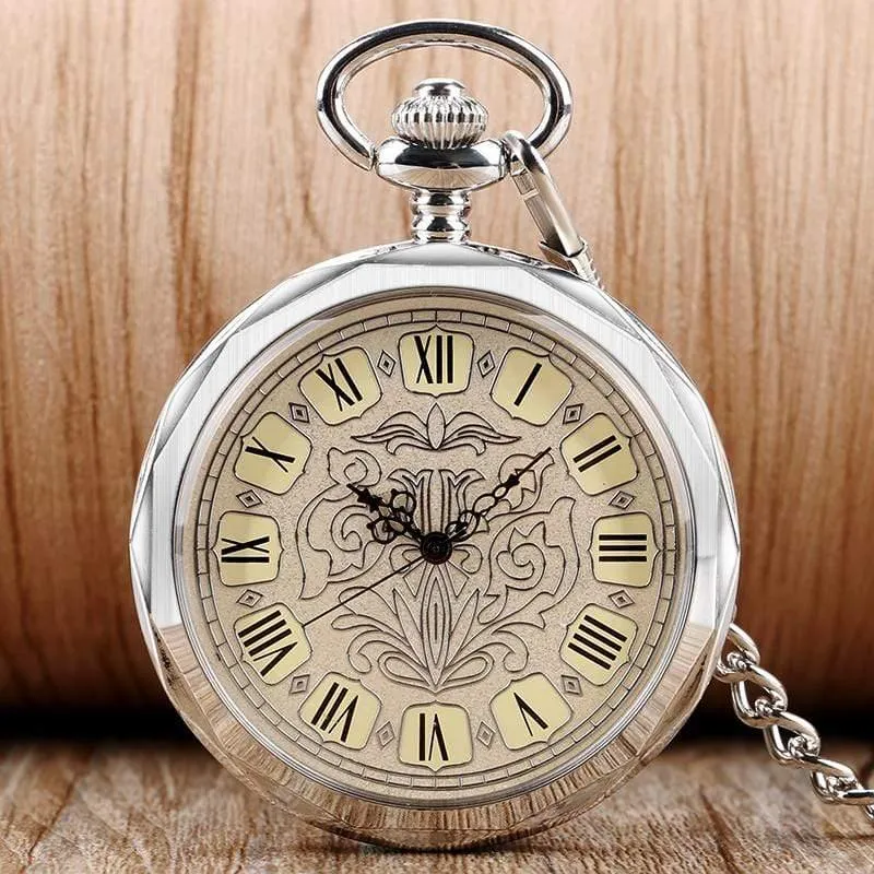 Luxus Unregelmäßige Silber Offenes Gesicht Mechancial Handwind Taschenuhr Mit Kette Männer Frauen Geschenk P2036C