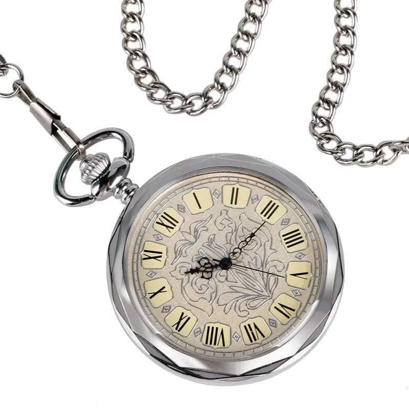Luxus Unregelmäßige Silber Offenes Gesicht Mechancial Handwind Taschenuhr Mit Kette Männer Frauen Geschenk P2036C