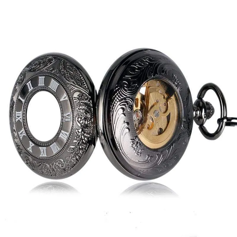 Antike Auto mechanische Skelett Taschenuhr siehe obwohl Gesicht Retro Steampunk Mode Anhänger mit Fob Kette männliche Uhr