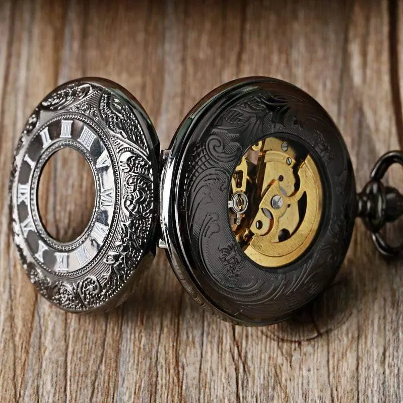 Antike Auto mechanische Skelett Taschenuhr siehe obwohl Gesicht Retro Steampunk Mode Anhänger mit Fob Kette männliche Uhr