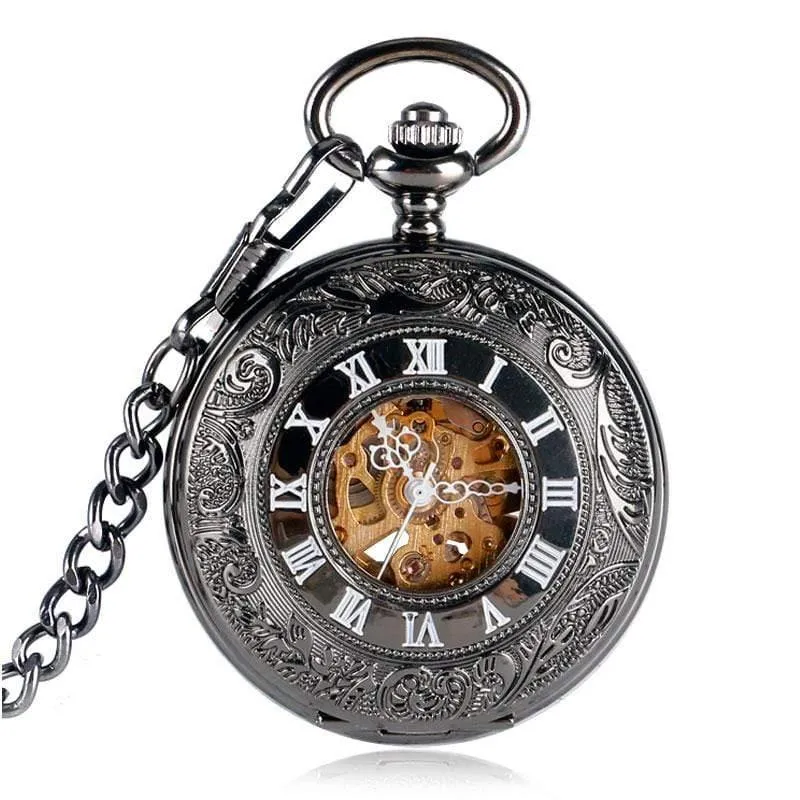 Antike Auto mechanische Skelett Taschenuhr siehe obwohl Gesicht Retro Steampunk Mode Anhänger mit Fob Kette männliche Uhr