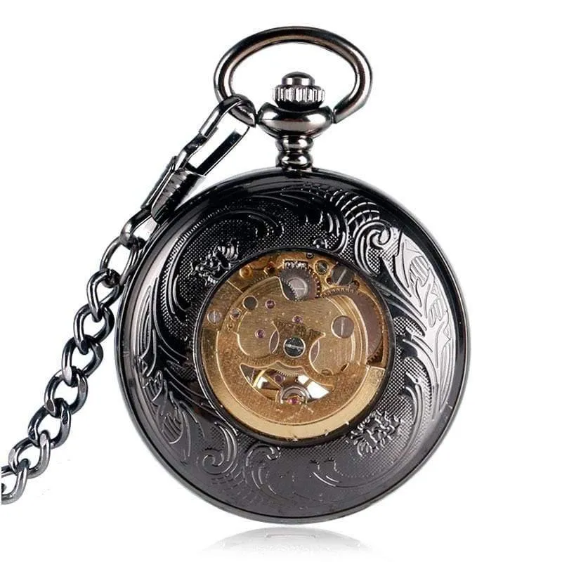 Antike Auto mechanische Skelett Taschenuhr siehe obwohl Gesicht Retro Steampunk Mode Anhänger mit Fob Kette männliche Uhr