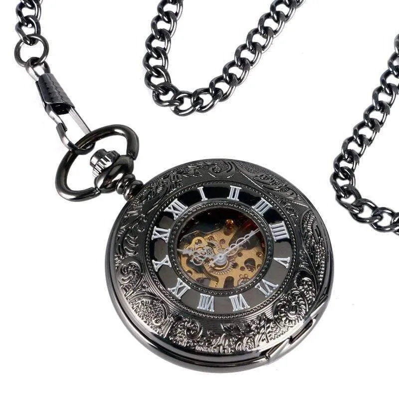 Antike Auto mechanische Skelett Taschenuhr siehe obwohl Gesicht Retro Steampunk Mode Anhänger mit Fob Kette männliche Uhr