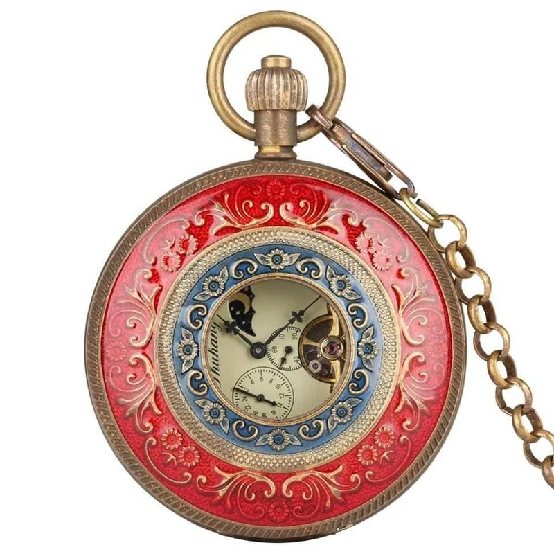 Carving Automatische Mechanische Taschenuhr Kette Double Open Face Tourbillon Selbst Wind Uhren Männer Neue Männliche Uhr Geschenke