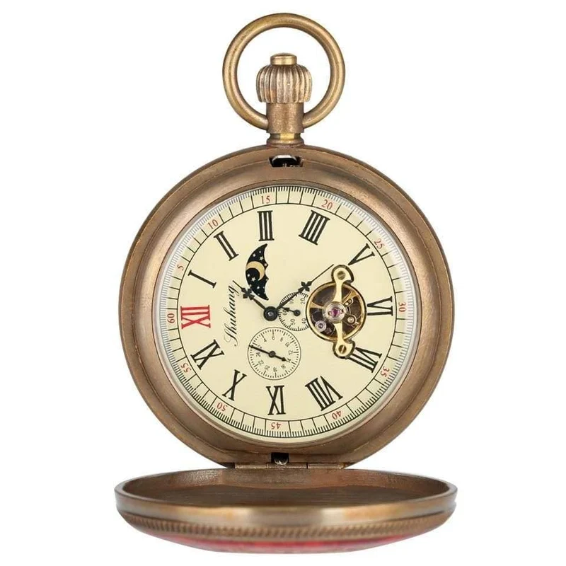 Carving Automatische Mechanische Taschenuhr Kette Double Open Face Tourbillon Selbst Wind Uhren Männer Neue Männliche Uhr Geschenke