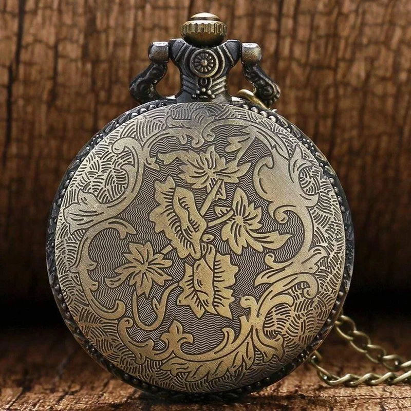 Bell ACDC Muster Quarz-Taschenuhr, Unisex, Edelstahlgehäuse, arabische Ziffern, weißes Zifferblatt, Halskette, Kette, Geschenke