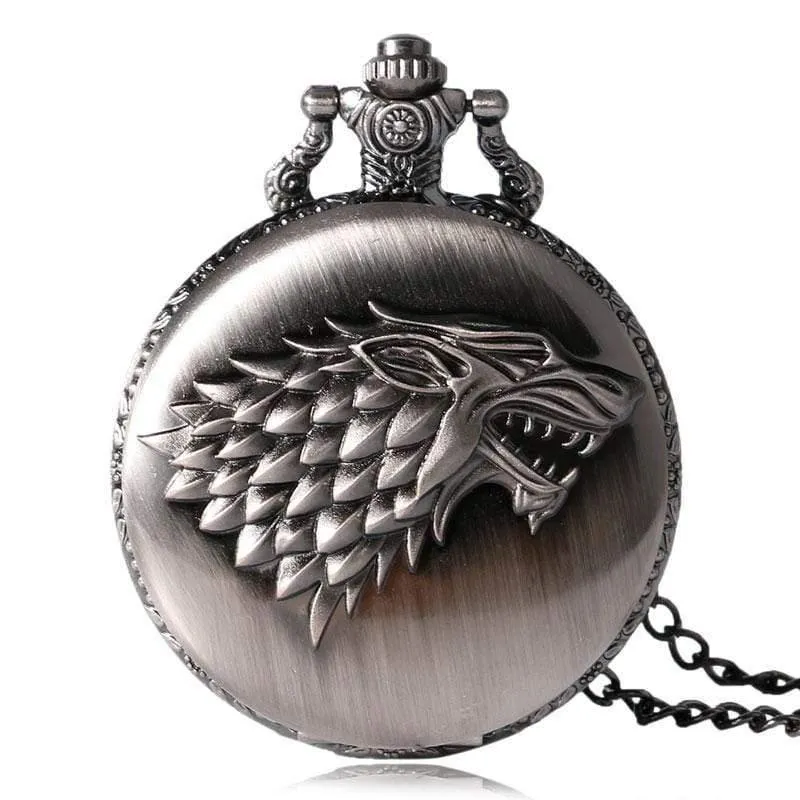 Stark House Crest Wolf Silber Bronze Quarz Taschenuhr Uhr Antike Männer Frauen Halskette Kette Geschenke