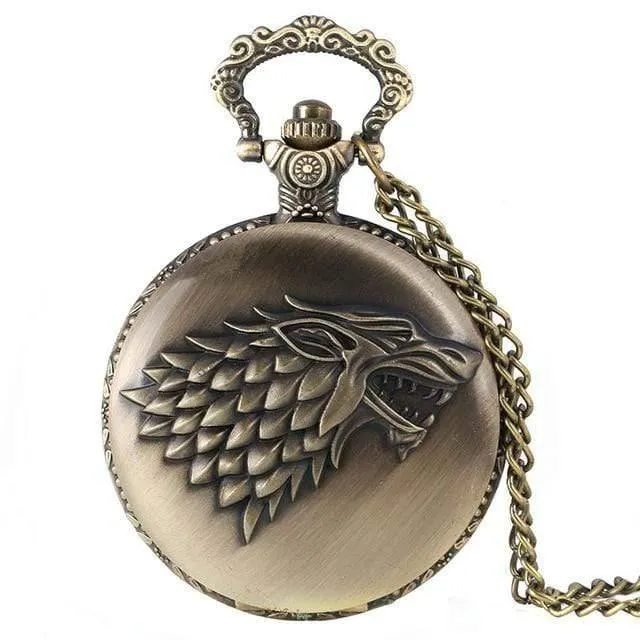 Stark House Crest Wolf Silber Bronze Quarz Taschenuhr Uhr Antike Männer Frauen Halskette Kette Geschenke