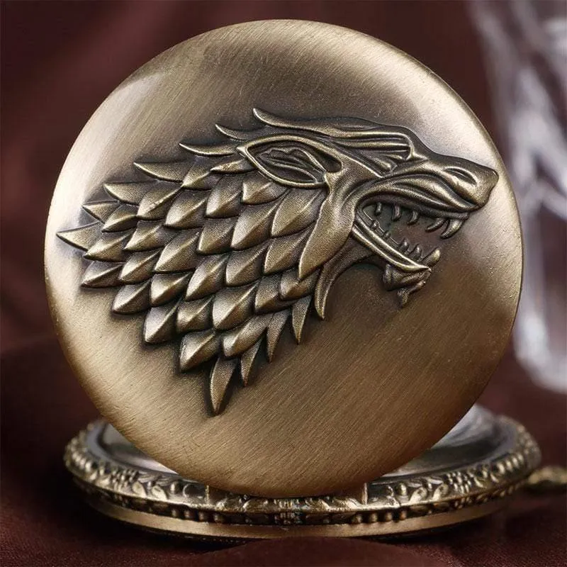 Stark House Crest Wolf Silber Bronze Quarz Taschenuhr Uhr Antike Männer Frauen Halskette Kette Geschenke