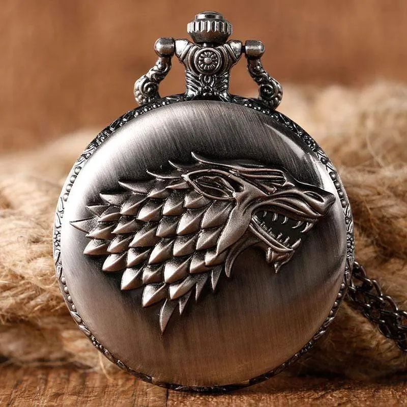 Stark House Crest Wolf Silber Bronze Quarz Taschenuhr Uhr Antike Männer Frauen Halskette Kette Geschenke