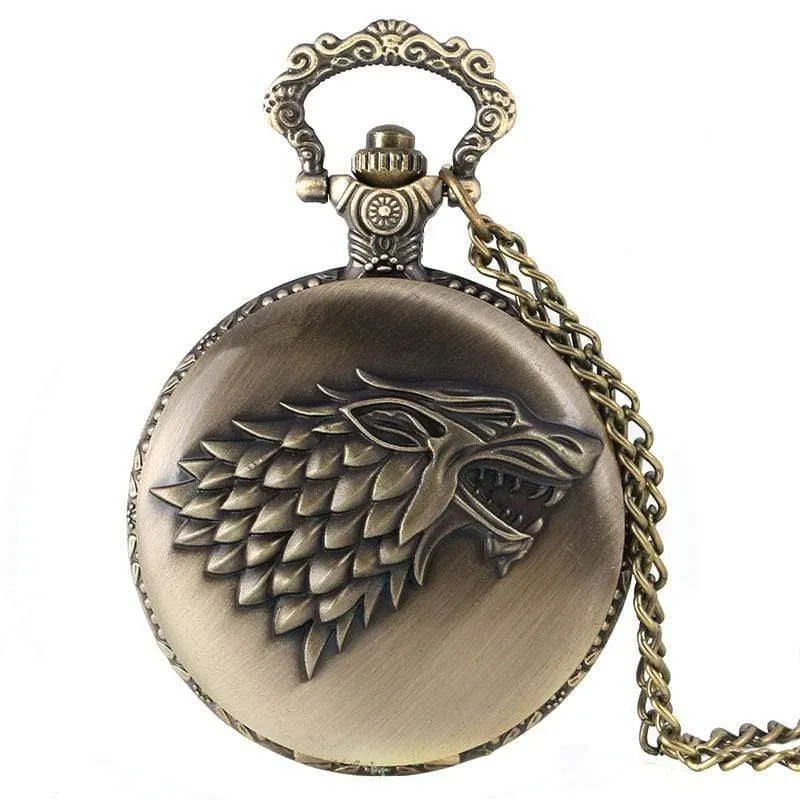 Stark House Crest Wolf Silber Bronze Quarz Taschenuhr Uhr Antike Männer Frauen Halskette Kette Geschenke