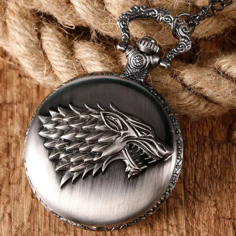 Stark House Crest Wolf Silber Bronze Quarz Taschenuhr Uhr Antike Männer Frauen Halskette Kette Geschenke