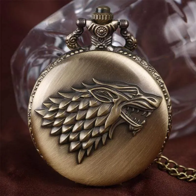Stark House Crest Wolf Silber Bronze Quarz Taschenuhr Uhr Antike Männer Frauen Halskette Kette Geschenke