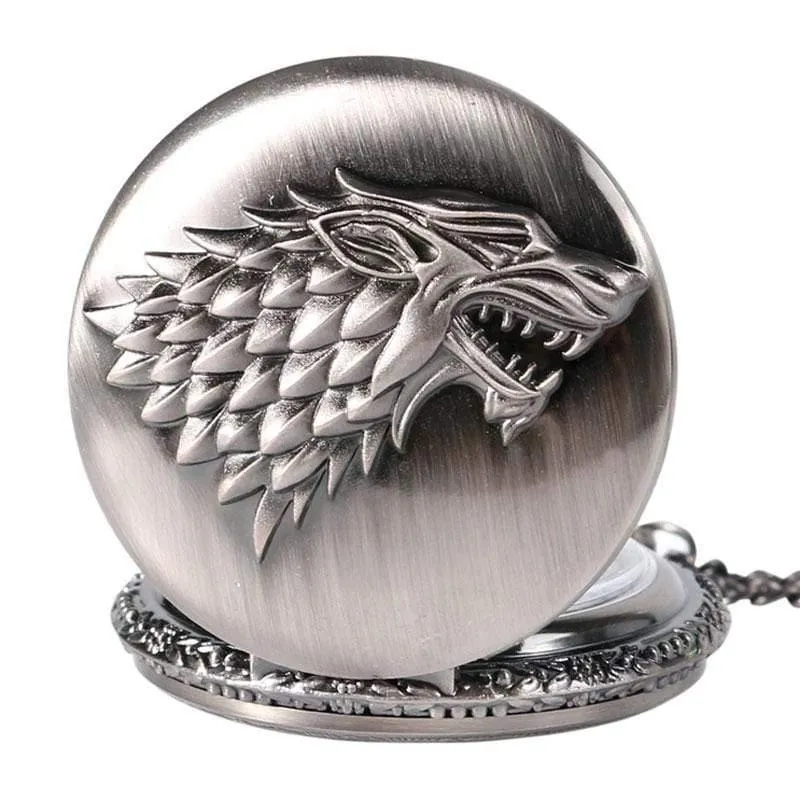 Stark House Crest Wolf Silber Bronze Quarz Taschenuhr Uhr Antike Männer Frauen Halskette Kette Geschenke