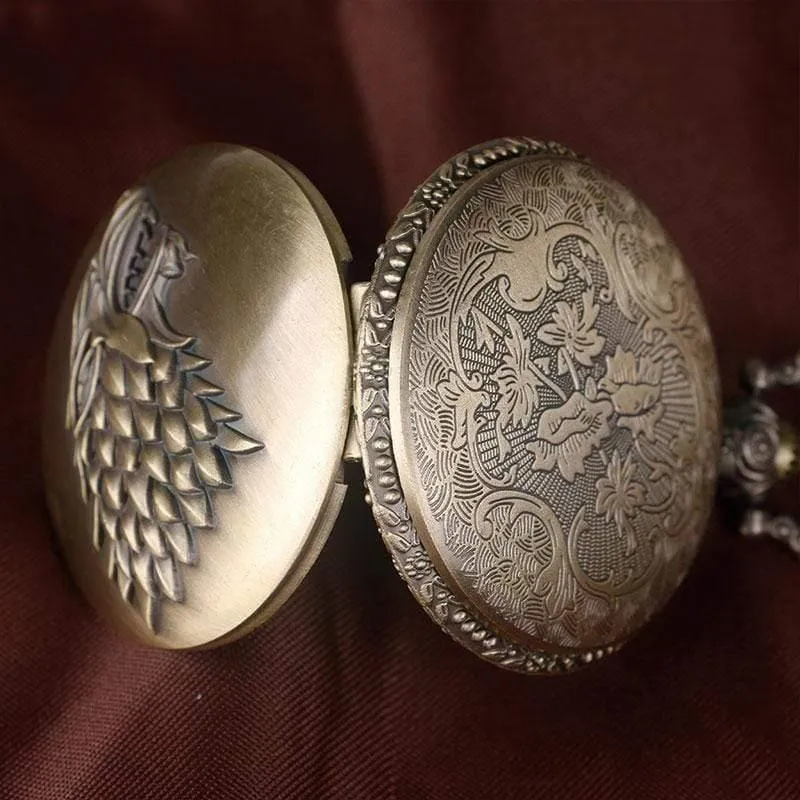 Stark House Crest Wolf Silber Bronze Quarz Taschenuhr Uhr Antike Männer Frauen Halskette Kette Geschenke