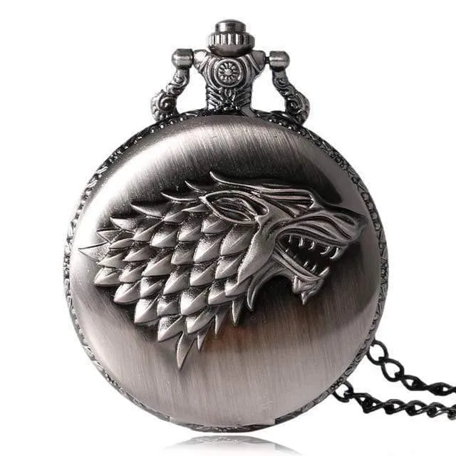 Stark House Crest Wolf Silber Bronze Quarz Taschenuhr Uhr Antike Männer Frauen Halskette Kette Geschenke