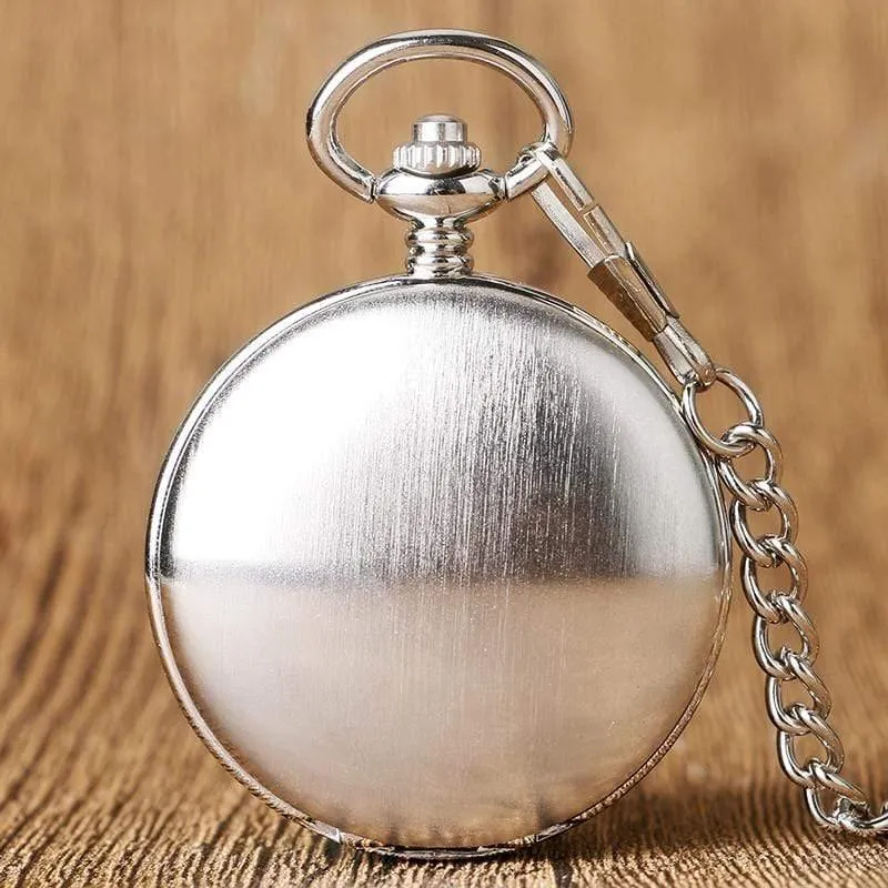 Taschenuhr für Damen, zum Aufziehen, mechanisch, Handaufzug, glatt, silberfarbener Anhänger, weißes Zifferblatt, schlicht, stilvoll, FOB