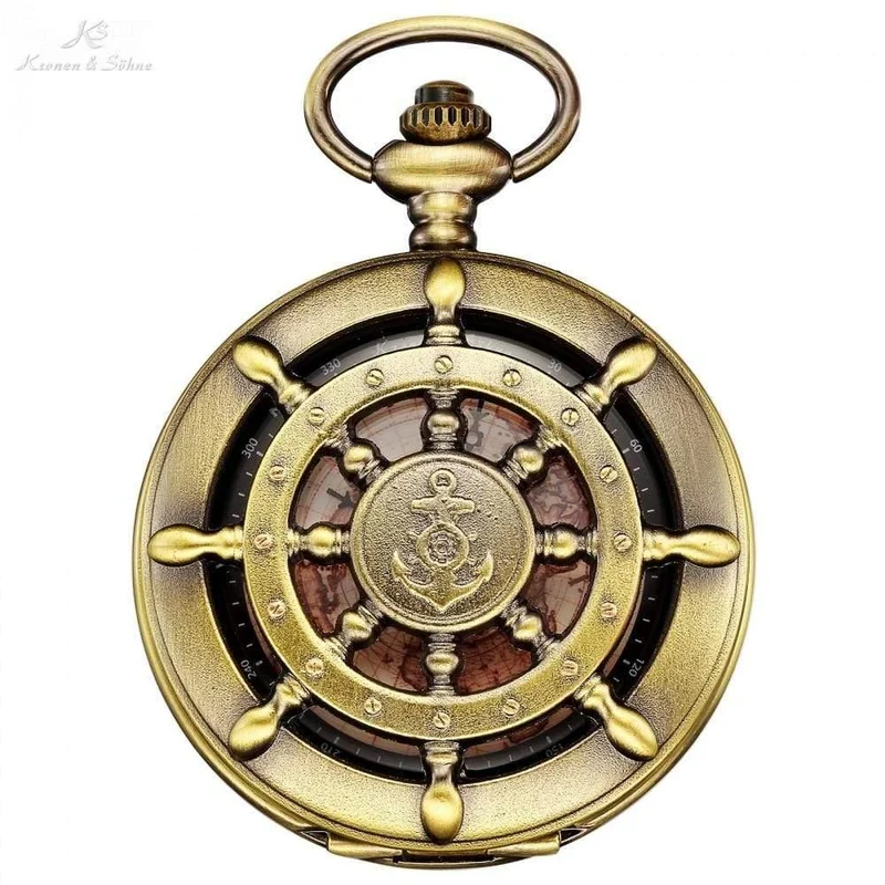 Bronze Boot Ruder Anker Muster Fall Karte Analog Relogio Schlüsselanhänger Uhr Kette Herren Quarz Taschenuhr / KSP106