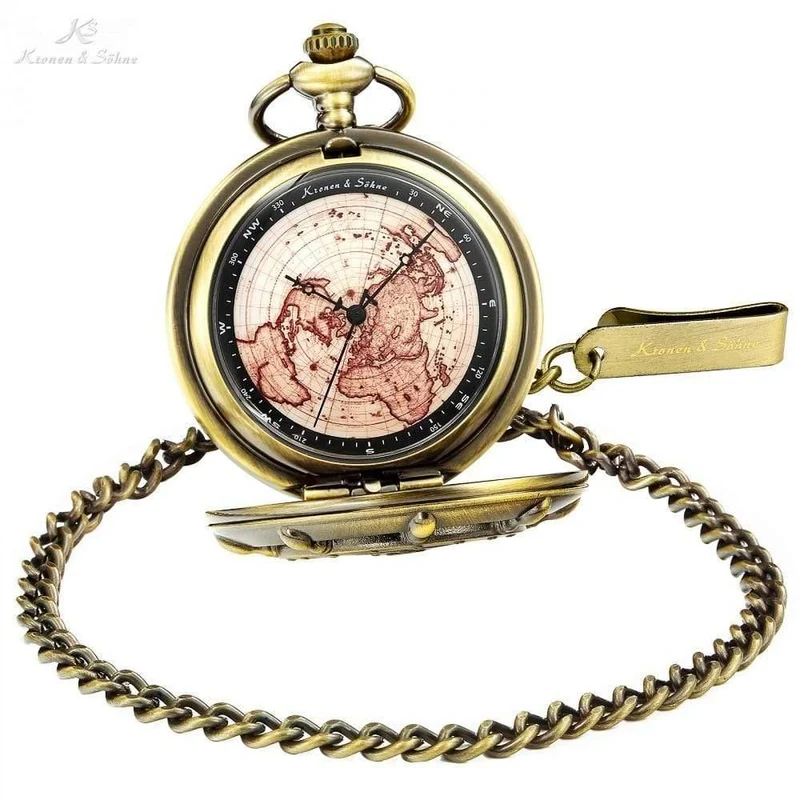 Bronze Boot Ruder Anker Muster Fall Karte Analog Relogio Schlüsselanhänger Uhr Kette Herren Quarz Taschenuhr / KSP106