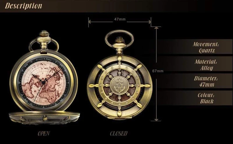 Bronze Boot Ruder Anker Muster Fall Karte Analog Relogio Schlüsselanhänger Uhr Kette Herren Quarz Taschenuhr / KSP106