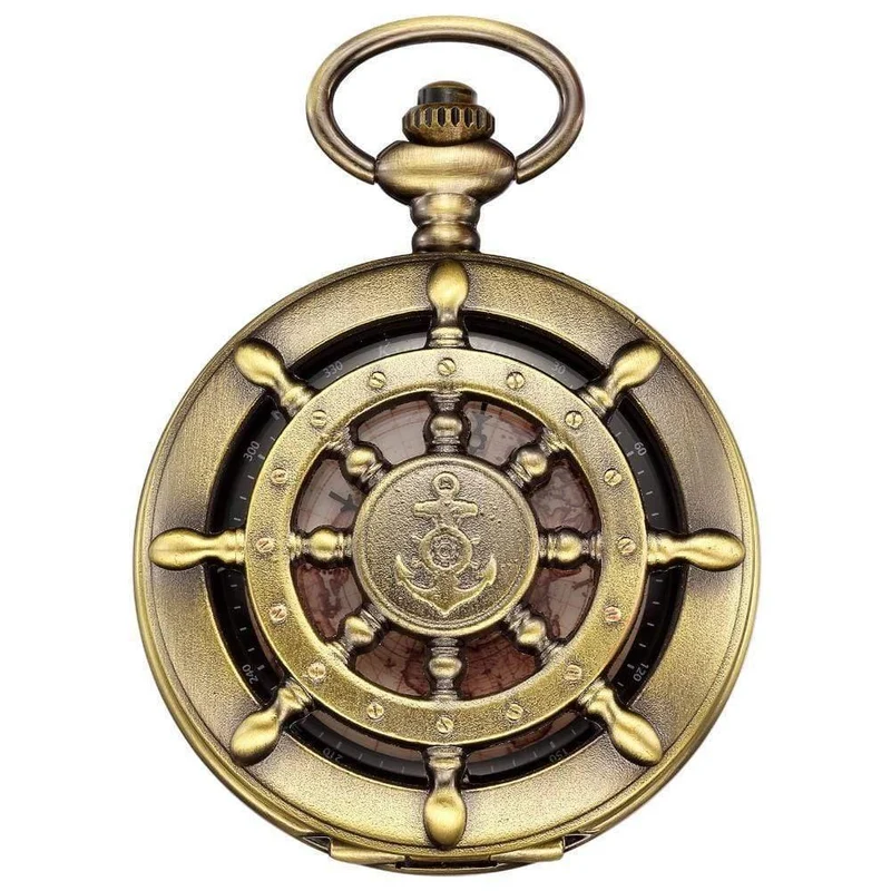 Bronze Boot Ruder Anker Muster Fall Karte Analog Relogio Schlüsselanhänger Uhr Kette Herren Quarz Taschenuhr / KSP106