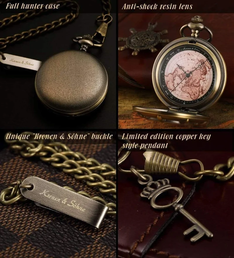 Bronze Boot Ruder Anker Muster Fall Karte Analog Relogio Schlüsselanhänger Uhr Kette Herren Quarz Taschenuhr / KSP106