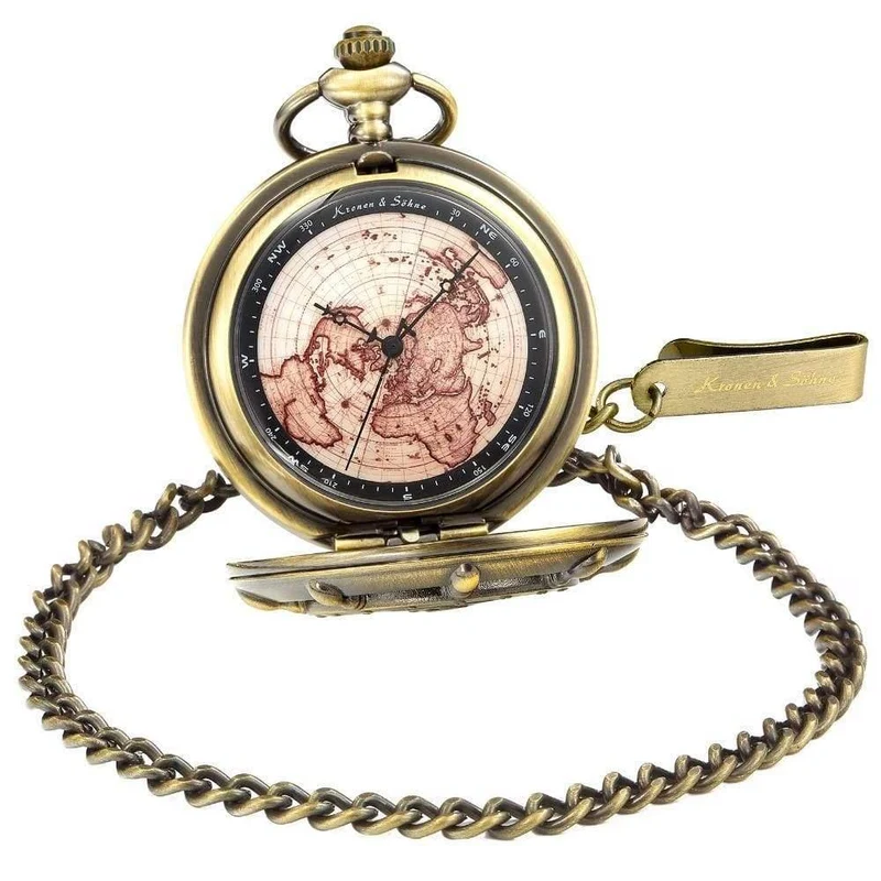 Bronze Boot Ruder Anker Muster Fall Karte Analog Relogio Schlüsselanhänger Uhr Kette Herren Quarz Taschenuhr / KSP106