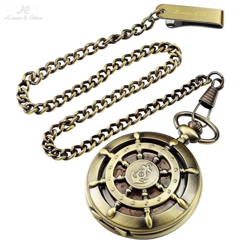 Bronze Boot Ruder Anker Muster Fall Karte Analog Relogio Schlüsselanhänger Uhr Kette Herren Quarz Taschenuhr / KSP106
