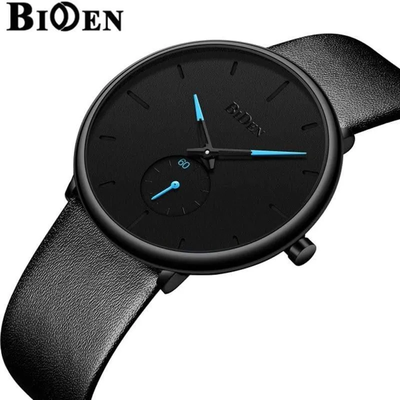 Herrenuhren, schlichte Marke, Herren-Armbanduhr, Quarz, Leder, Herrenuhr, wasserdicht, Herrenuhren, Schwarz, Braun