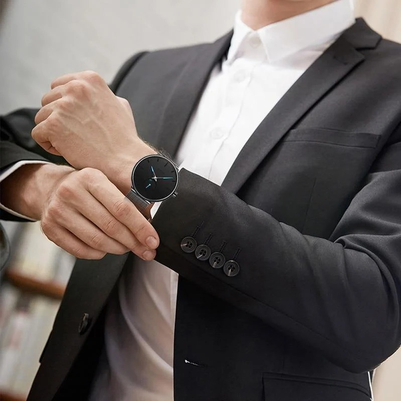 Herrenuhren, schlichte Marke, Herren-Armbanduhr, Quarz, Leder, Herrenuhr, wasserdicht, Herrenuhren, Schwarz, Braun