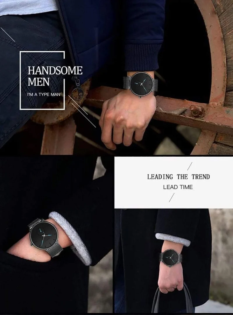Herrenuhren, schlichte Marke, Herren-Armbanduhr, Quarz, Leder, Herrenuhr, wasserdicht, Herrenuhren, Schwarz, Braun