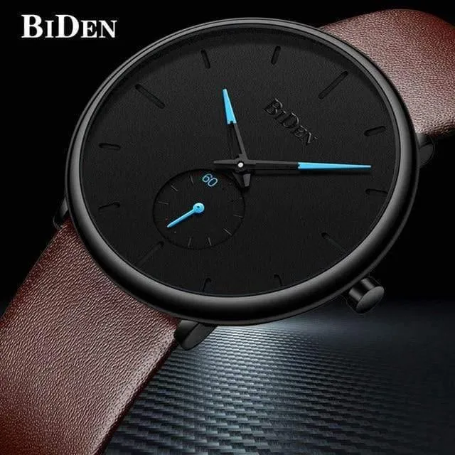 Herrenuhren, schlichte Marke, Herren-Armbanduhr, Quarz, Leder, Herrenuhr, wasserdicht, Herrenuhren, Schwarz, Braun