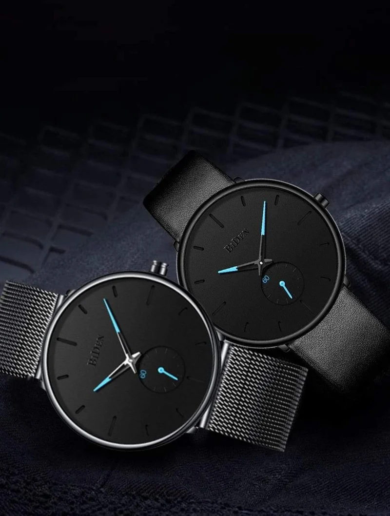 Herrenuhren, schlichte Marke, Herren-Armbanduhr, Quarz, Leder, Herrenuhr, wasserdicht, Herrenuhren, Schwarz, Braun