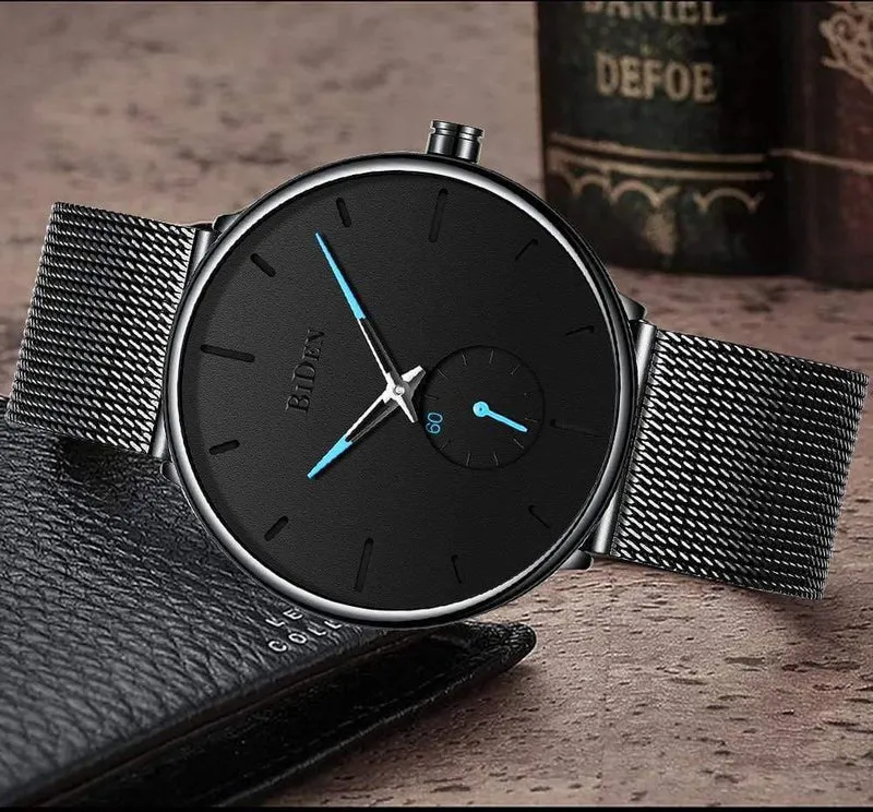 Herrenuhren, schlichte Marke, Herren-Armbanduhr, Quarz, Leder, Herrenuhr, wasserdicht, Herrenuhren, Schwarz, Braun