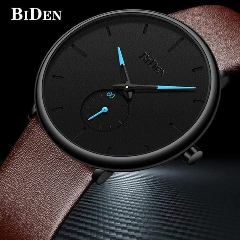 Herrenuhren, schlichte Marke, Herren-Armbanduhr, Quarz, Leder, Herrenuhr, wasserdicht, Herrenuhren, Schwarz, Braun
