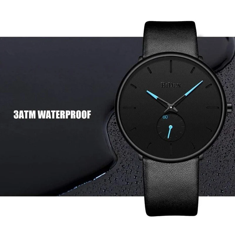 Herrenuhren, schlichte Marke, Herren-Armbanduhr, Quarz, Leder, Herrenuhr, wasserdicht, Herrenuhren, Schwarz, Braun