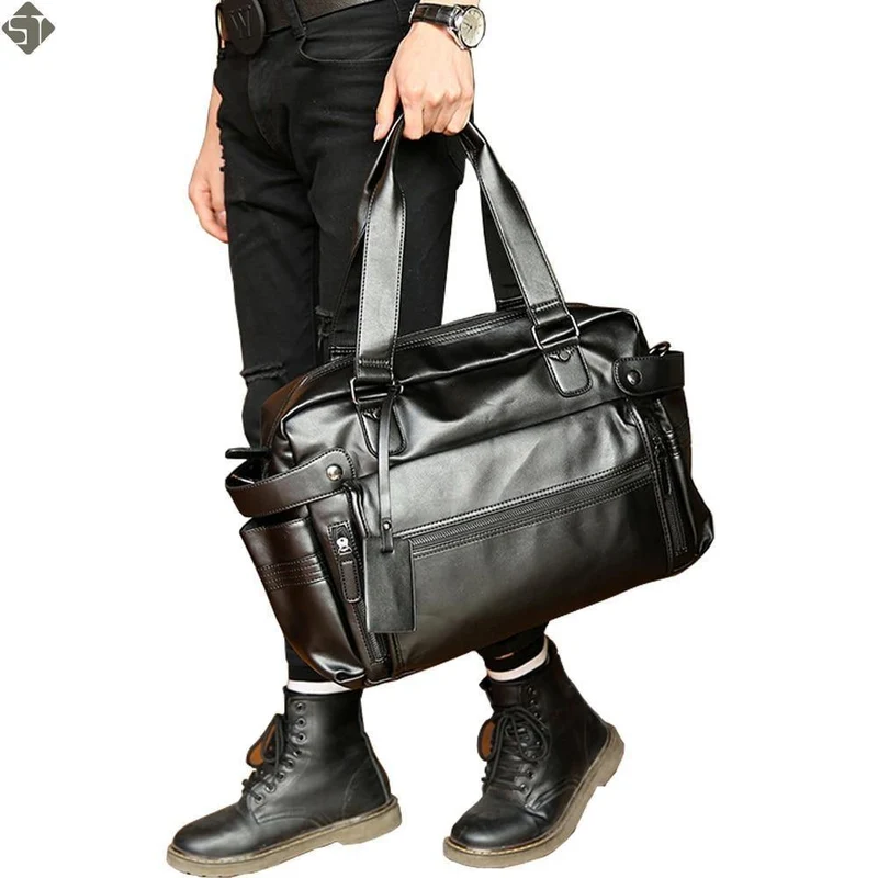 Mode herren leder reisetasche vintage duffle handtaschen große männer business gepäck tasche mit schulter gurt sac voyages