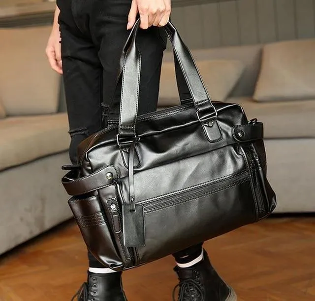Mode herren leder reisetasche vintage duffle handtaschen große männer business gepäck tasche mit schulter gurt sac voyages