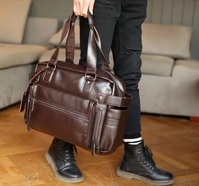 Mode herren leder reisetasche vintage duffle handtaschen große männer business gepäck tasche mit schulter gurt sac voyages