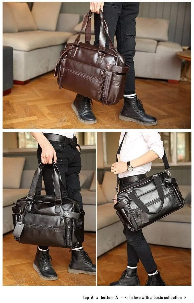 Mode herren leder reisetasche vintage duffle handtaschen große männer business gepäck tasche mit schulter gurt sac voyages