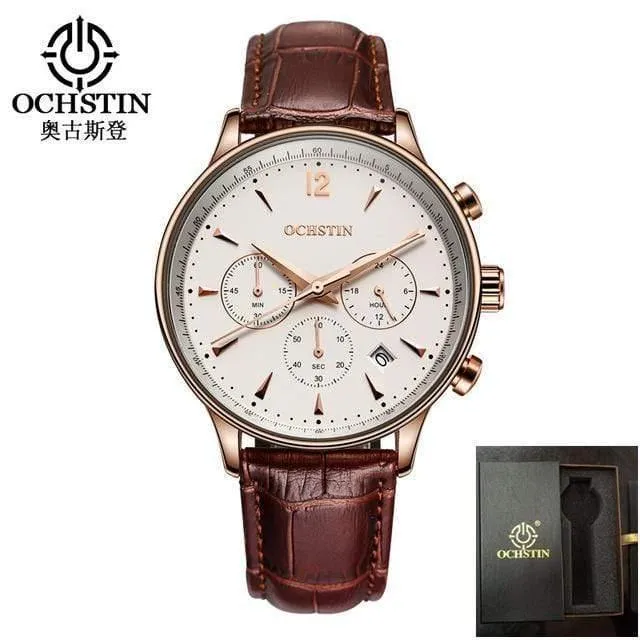 Herrenuhren OCHSTIN Marke Luxus Chronograph Datum Uhr Mann Leder Sport Armbanduhr Männer Business Quarzuhr