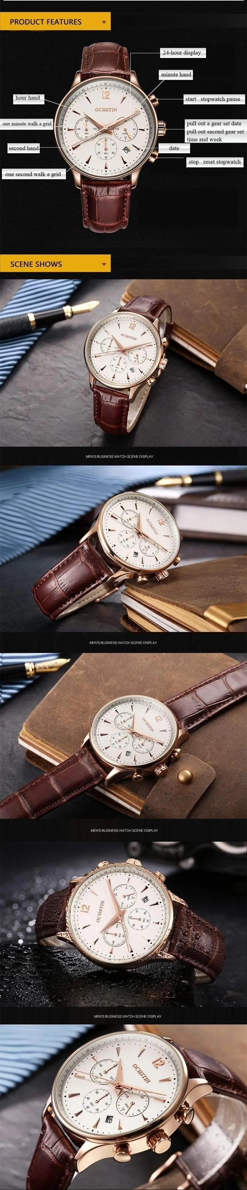 Herrenuhren OCHSTIN Marke Luxus Chronograph Datum Uhr Mann Leder Sport Armbanduhr Männer Business Quarzuhr