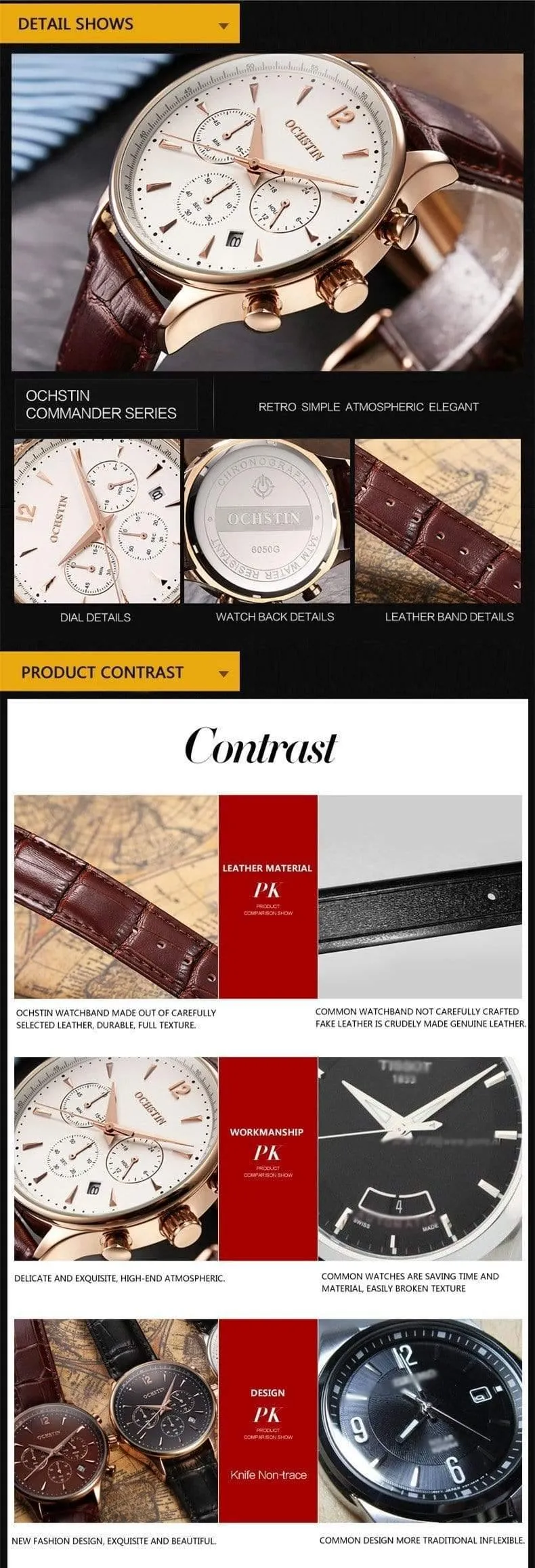 Herrenuhren OCHSTIN Marke Luxus Chronograph Datum Uhr Mann Leder Sport Armbanduhr Männer Business Quarzuhr