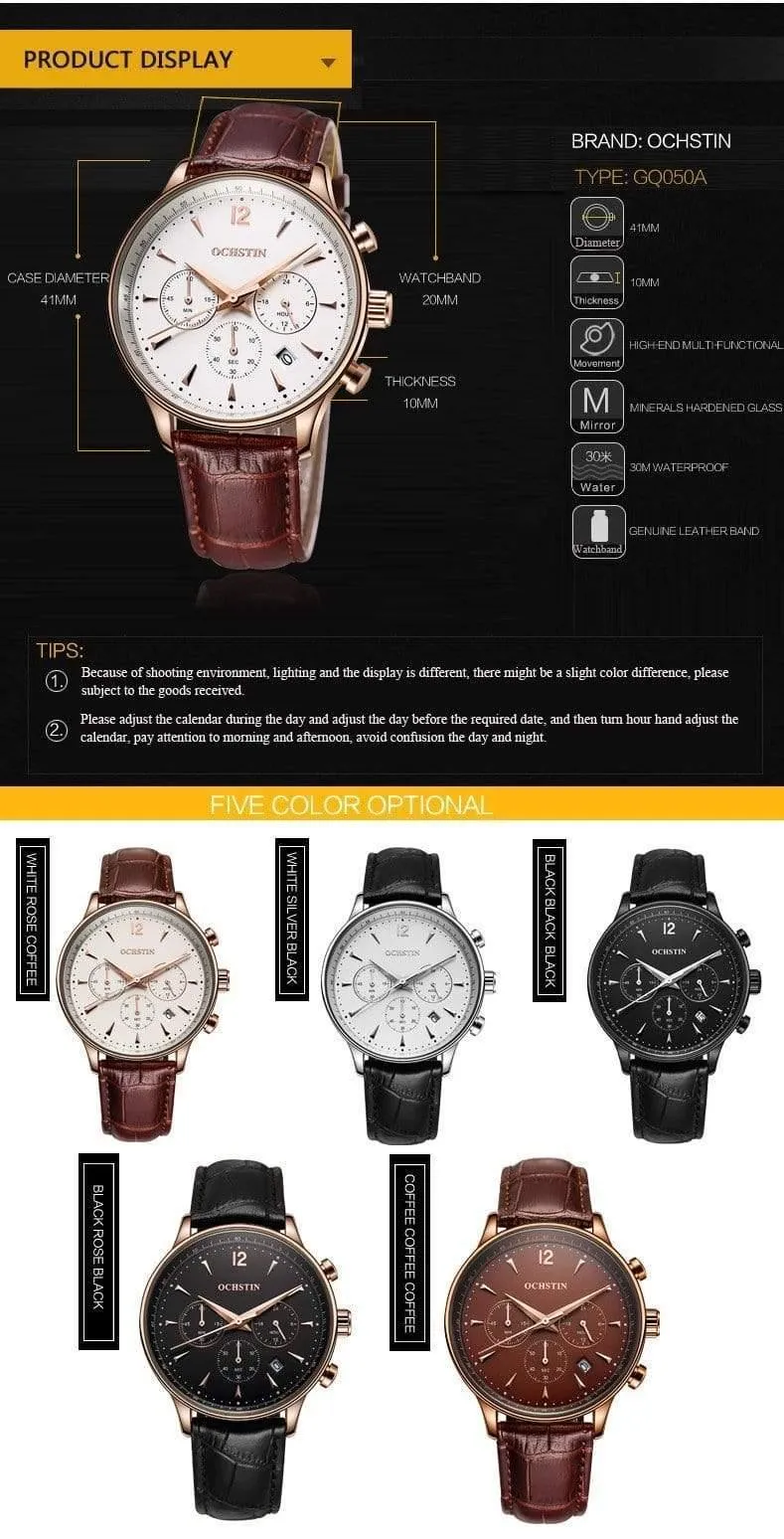 Herrenuhren OCHSTIN Marke Luxus Chronograph Datum Uhr Mann Leder Sport Armbanduhr Männer Business Quarzuhr