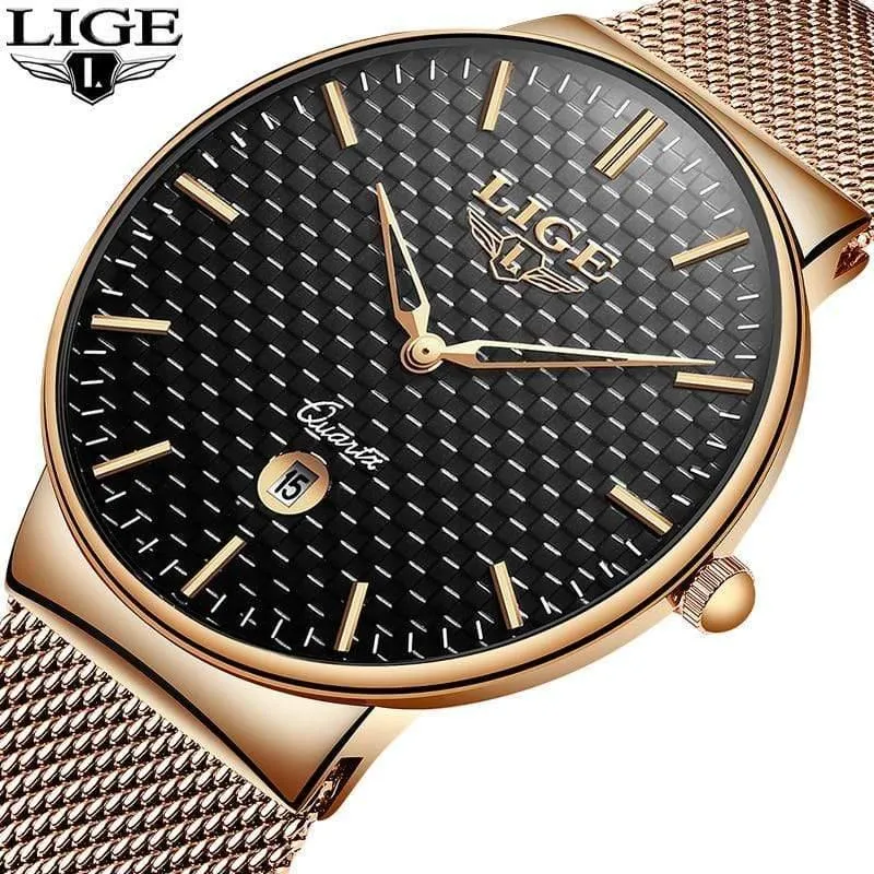 Herren Uhren Top Luxus marke Alle stahl Schlank quarz schwarz Uhr Männer Militär sport wasserdichte uhr Relogio masculino
