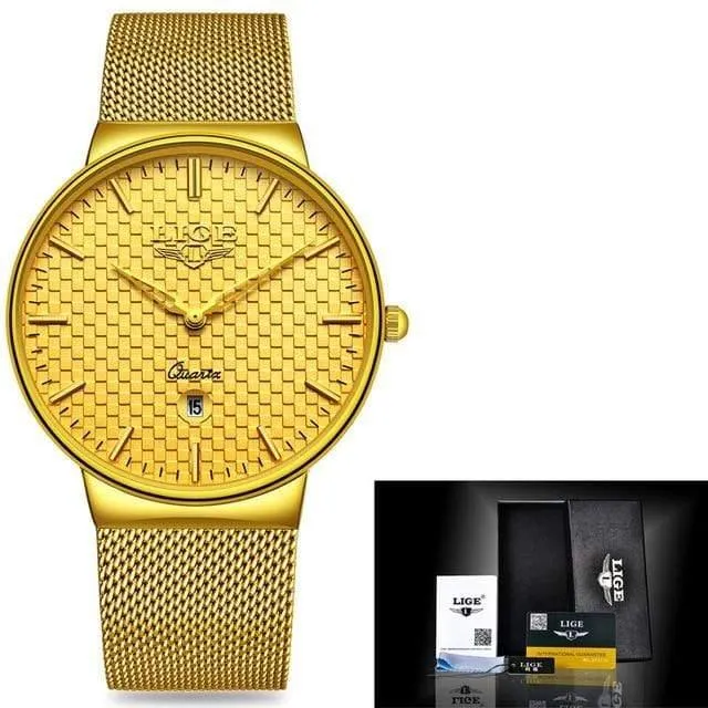 Herren Uhren Top Luxus marke Alle stahl Schlank quarz schwarz Uhr Männer Militär sport wasserdichte uhr Relogio masculino