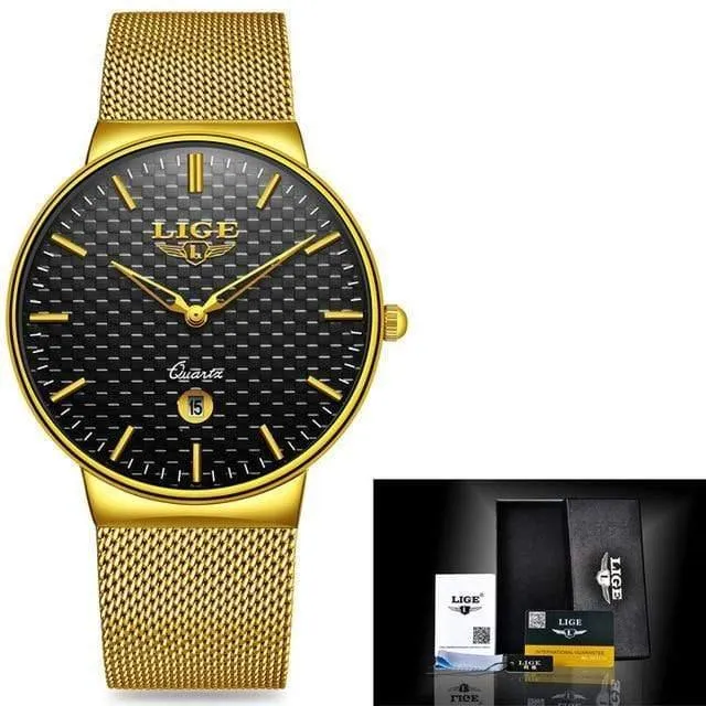 Herren Uhren Top Luxus marke Alle stahl Schlank quarz schwarz Uhr Männer Militär sport wasserdichte uhr Relogio masculino
