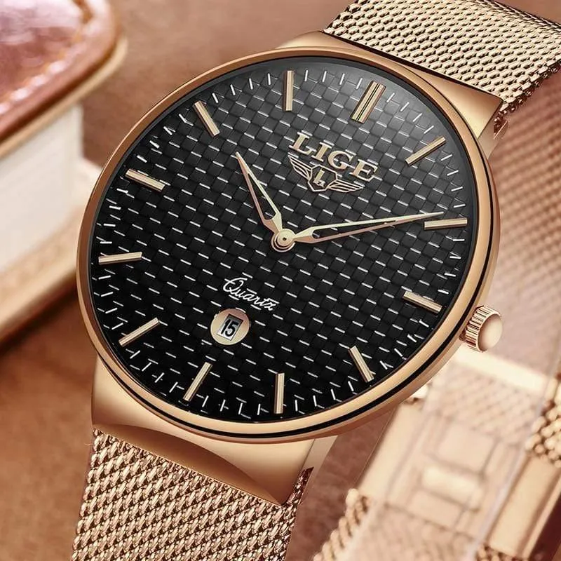 Herren Uhren Top Luxus marke Alle stahl Schlank quarz schwarz Uhr Männer Militär sport wasserdichte uhr Relogio masculino